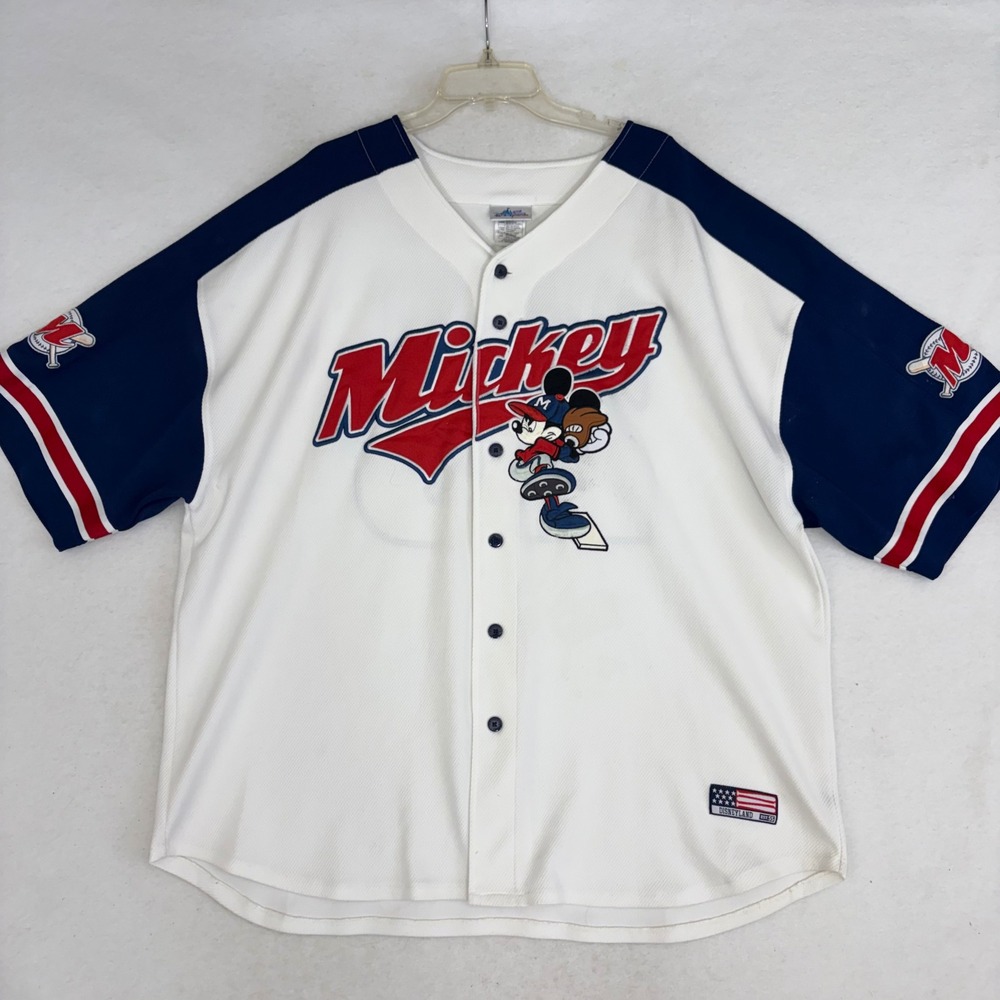 VTG Disneyland Resort Mickey Mouse #28 Baseball Jersey Mens XXL White Navy Y2K